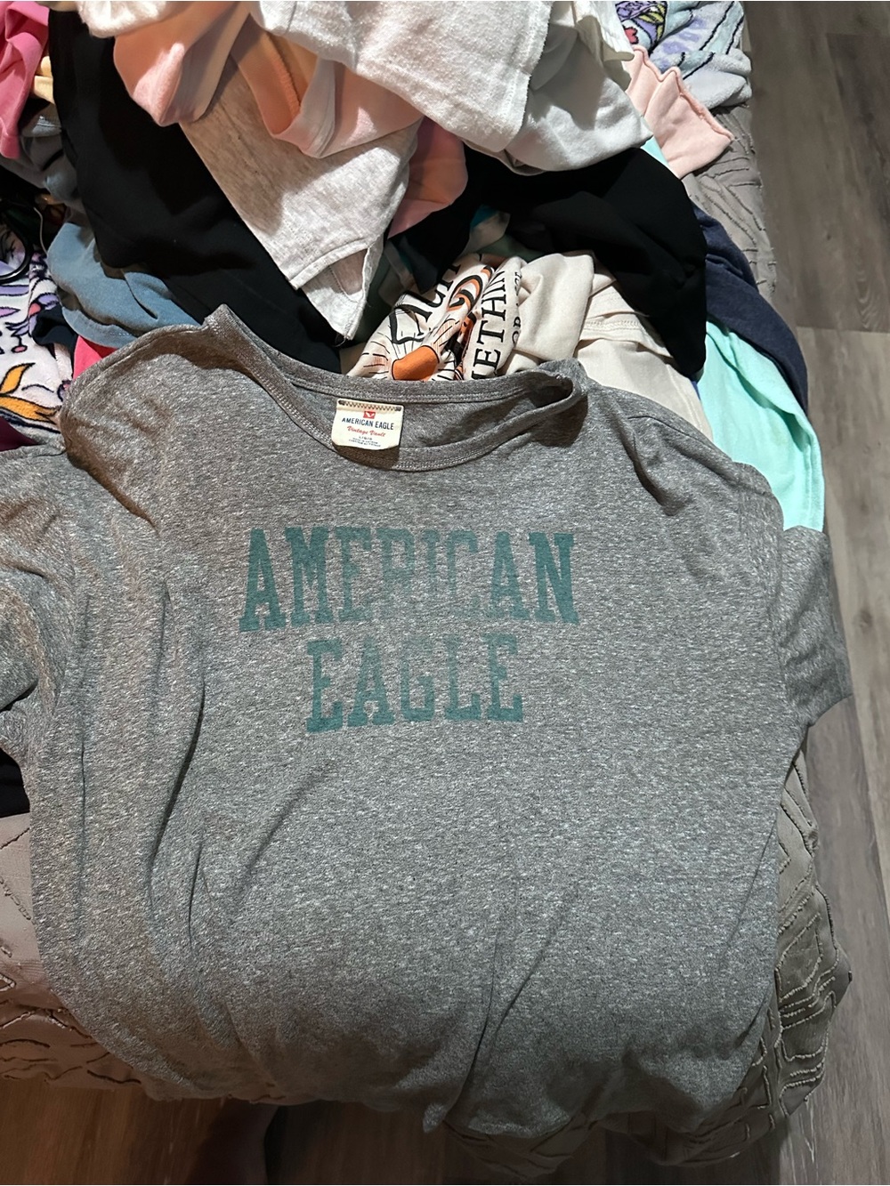 American Eagle Outfitters Gray Tee with Teal Logo